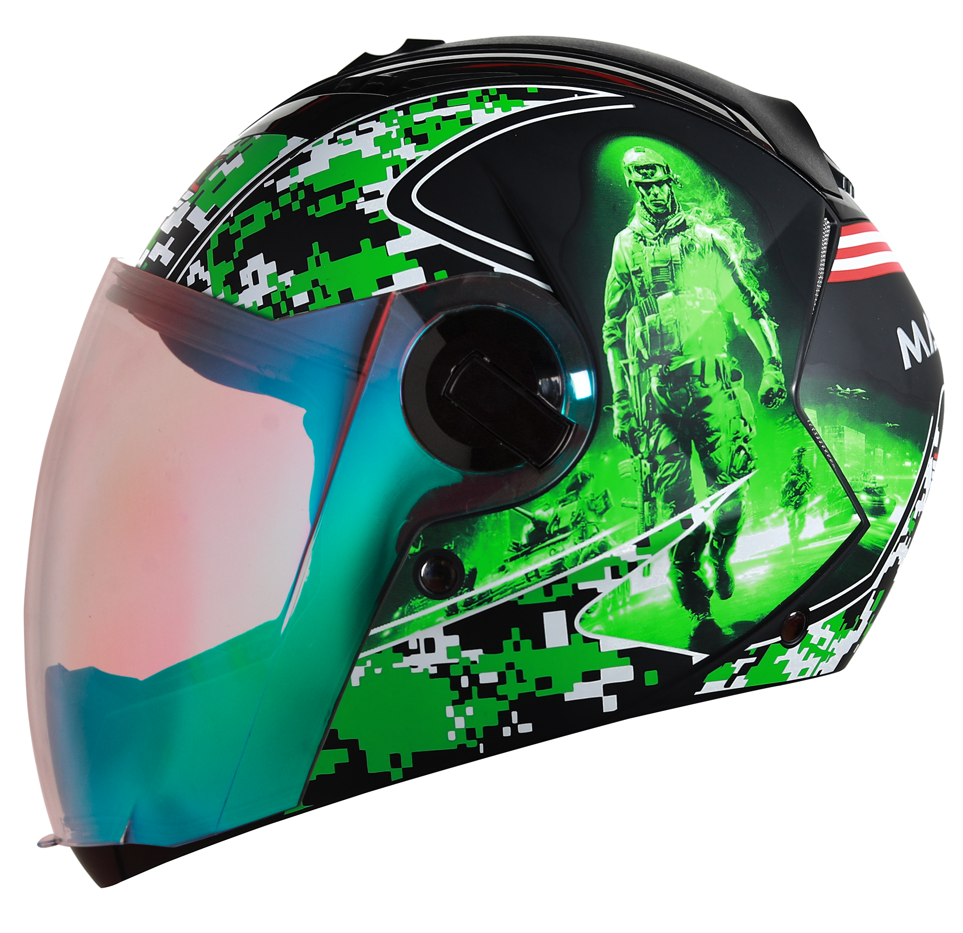 SBA-2 Marine Mat Black With Green ( Fitted With Clear Visor  Extra Green Night Vision Visor Free)